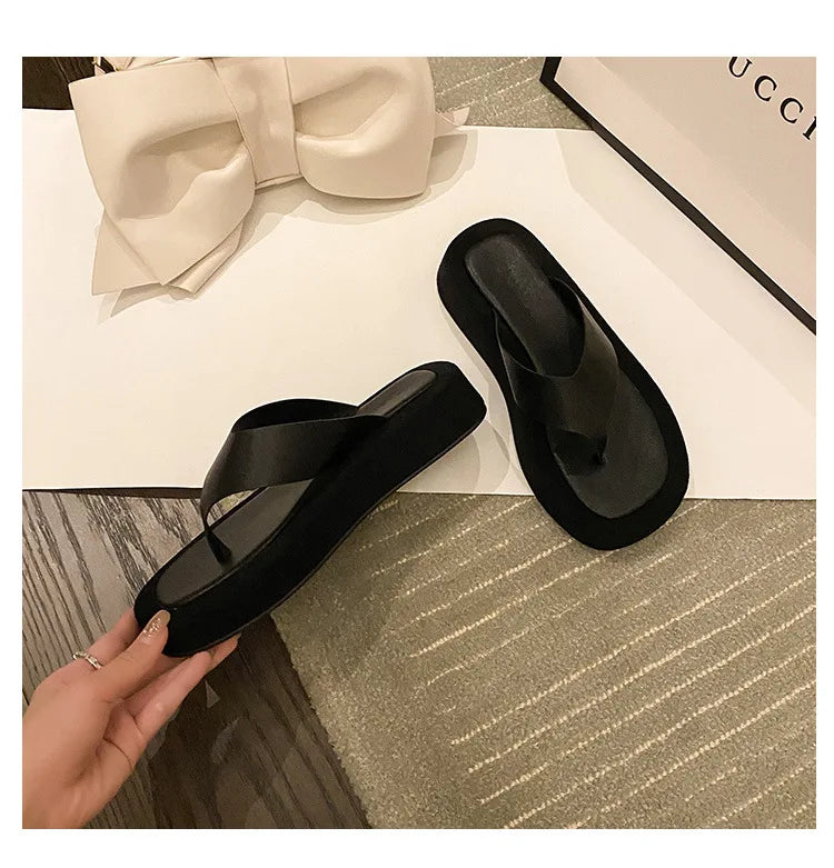 Meotina Flip Flop Sandals Square Toe Slides Summer Platform Wedge Slippers Fashion 2023 Design Sandasl Women Shoes White