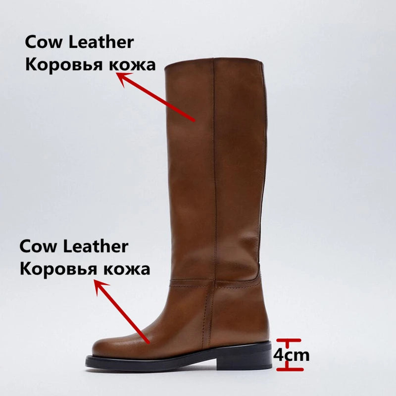 FEDONAS INS Women Knee High Boots Full Cow Leather Warm Boots Thick High Heels Motorcycle Boots Punk Shoes Woman High Boots