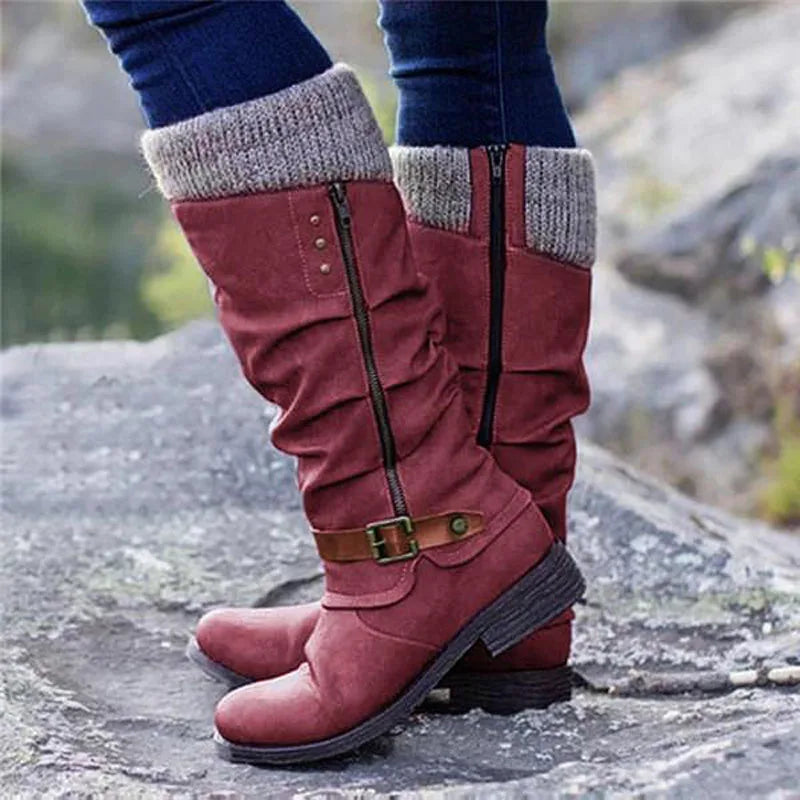 Plus Size Women Boots Winter Square Heel Long High Boots Ladies Custom Motorcycle Boots Women Shoes Mid Calf Botas Mujer WSH3791