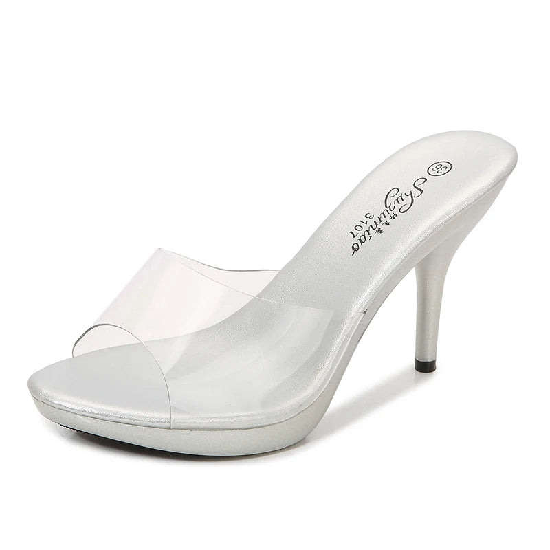 2021 New Transparent Crystal Slippers Outdoor Beach Summer Sandal Walk Show High Heels Sexy Party Dress Women Shoes Eight Colors
