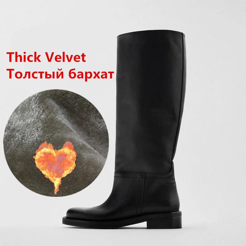 FEDONAS INS Women Knee High Boots Full Cow Leather Warm Boots Thick High Heels Motorcycle Boots Punk Shoes Woman High Boots