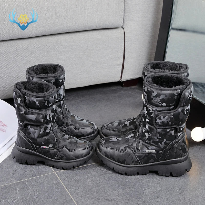 Women snow boots solid Camouflage nice fashion look BUFFIE Brand waterproof mid-calf warm plush lining light weight outsole free