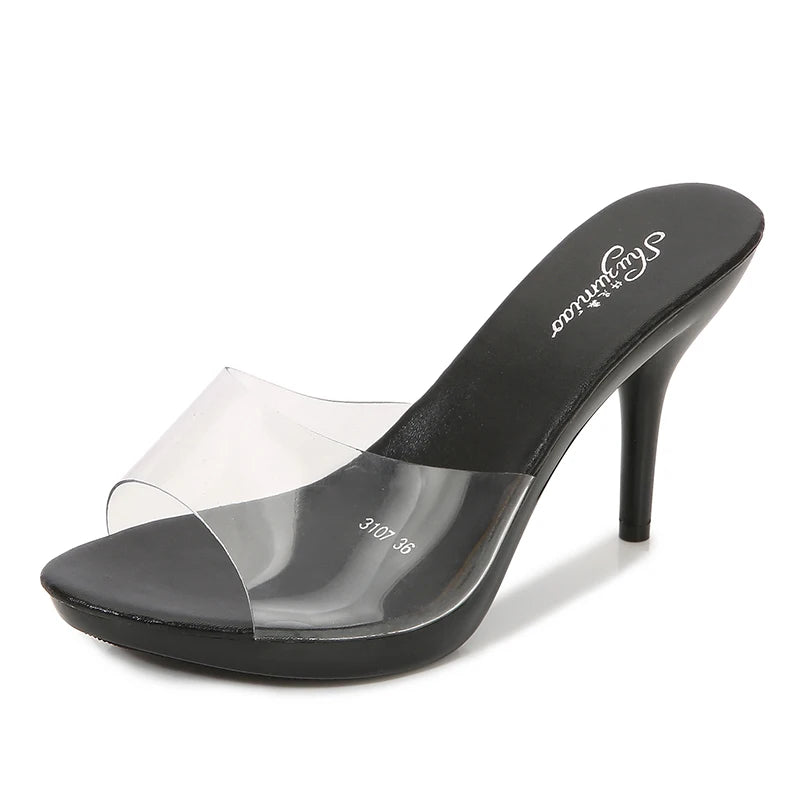 2021 New Transparent Crystal Slippers Outdoor Beach Summer Sandal Walk Show High Heels Sexy Party Dress Women Shoes Eight Colors