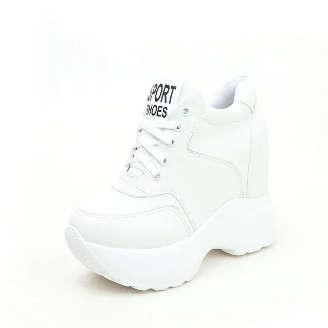 Vulkanisierte Damenschuhe aus PU-Leder in Weiß/Schwarz/Rosa für Damen, modische High Heels, klobige Turnschuhe, Damen-Plateauschuhe