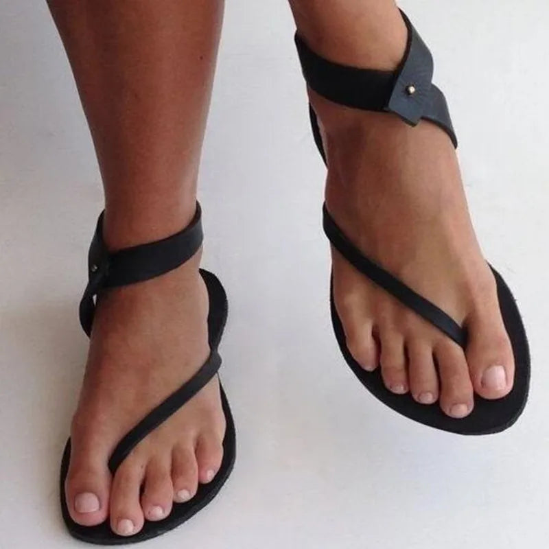 2025 Women Flats Sandals New Summer Shoes Fashion Flip Flops Ladies Shoes Rome Black Sandals Classic Buckle Zapatos De Mujer
