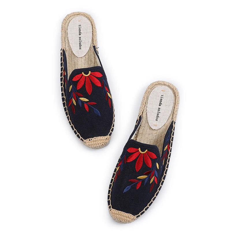 Women Slippers Tienda Soludos New Arrival Hemp Rubber Cotton Fabric Mixed Colors Summer Pantufas Zapatos De Mujer Slides