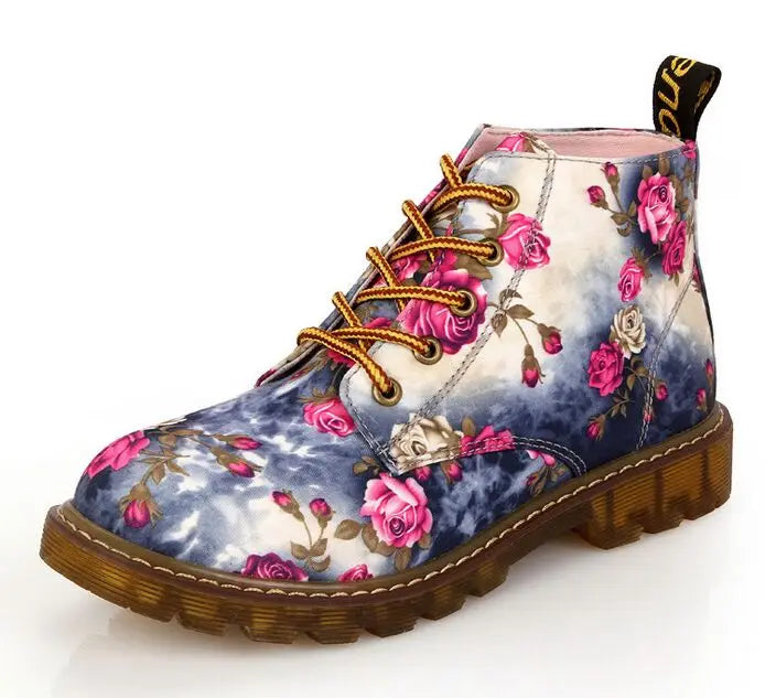 British retro print autumn spring women ankle boots lace up flat boots motorcycle boots size 35-40 M103