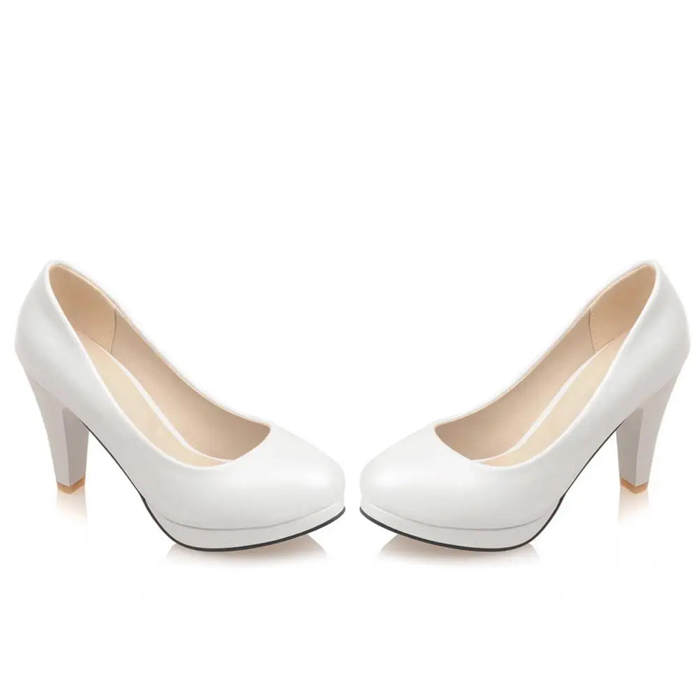 Sgesvier Black White Women Pumps High Heels Shoes Thick Heel Round Toe Pumps Size 32-48 Summer Autumn Fashion Shoes Ladies B207