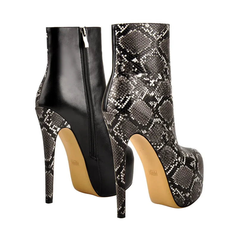 Onlymaker Women Ankle Boots Rounded Toe 16CM High Heel Black Side Zipper Slim Fashion Matte Plus Size Warm Winter Booties