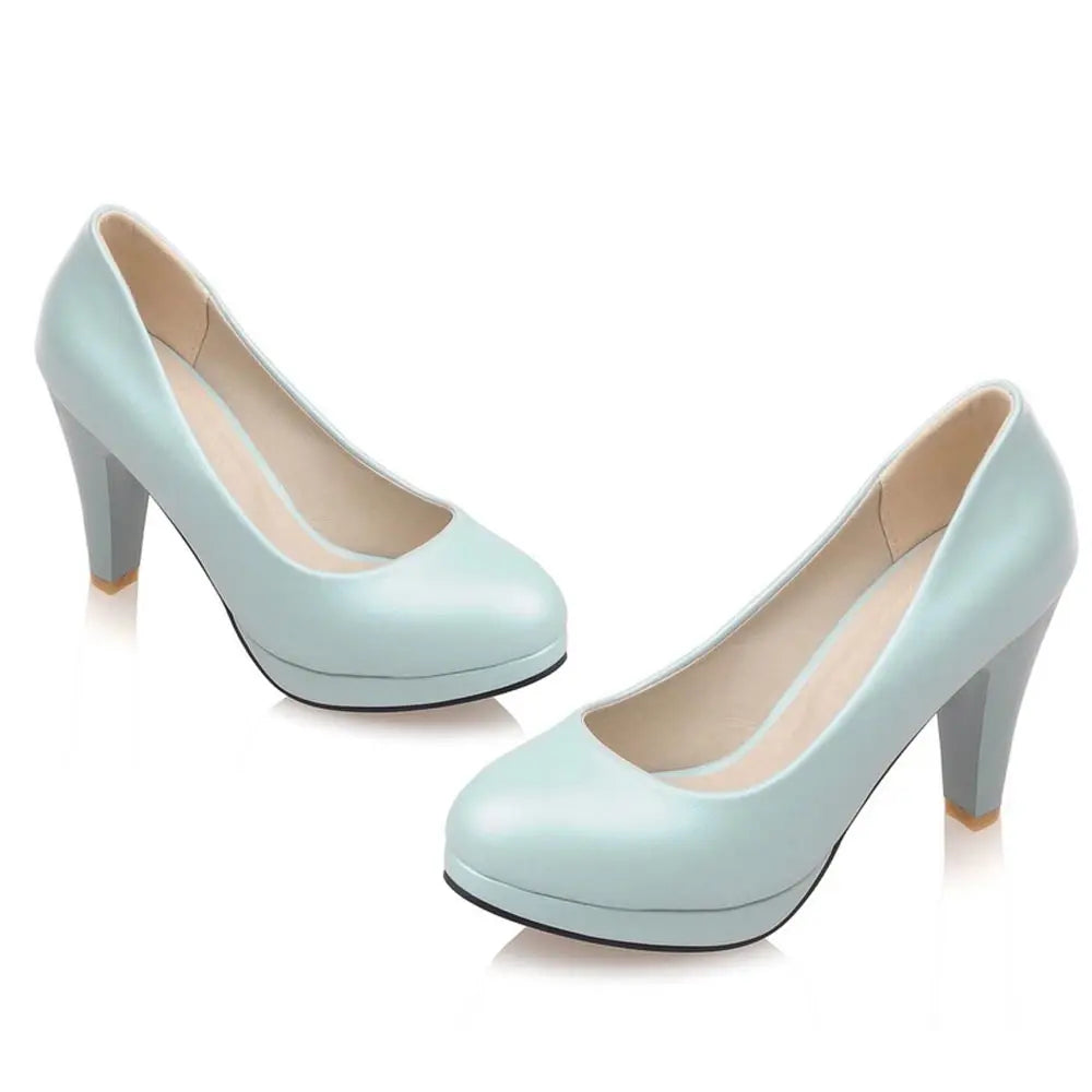 Sgesvier Black White Women Pumps High Heels Shoes Thick Heel Round Toe Pumps Size 32-48 Summer Autumn Fashion Shoes Ladies B207