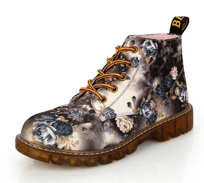 British retro print autumn spring women ankle boots lace up flat boots motorcycle boots size 35-40 M103