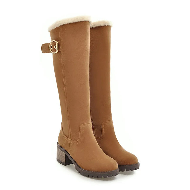 Women's Winter Warm Long Boots 2022 New Fashion Flock Knee-High Boots Exquisit College Style Plush Thick Soled Zip Female Shoes