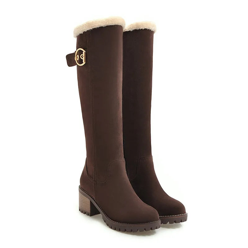 Women's Winter Warm Long Boots 2022 New Fashion Flock Knee-High Boots Exquisit College Style Plush Thick Soled Zip Female Shoes