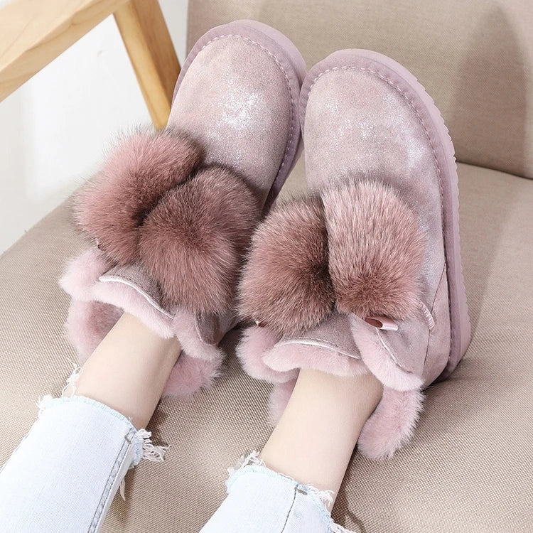 100% Natural Wool Women Snow Boots genuine cowhide leather Winter Boots Warm women Ankle boots hot sale