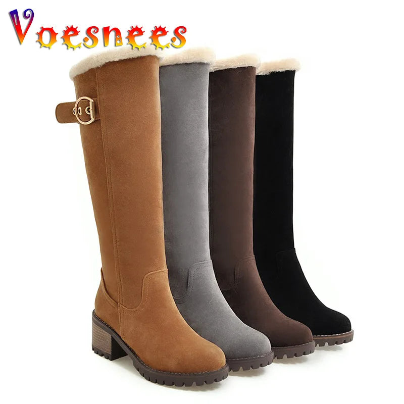 Women's Winter Warm Long Boots 2022 New Fashion Flock Knee-High Boots Exquisit College Style Plush Thick Soled Zip Female Shoes