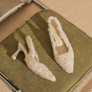 High Heels Hairy High Heels Baotou Back Hollow Fine Heeled High Heeled Single Shoes high heels