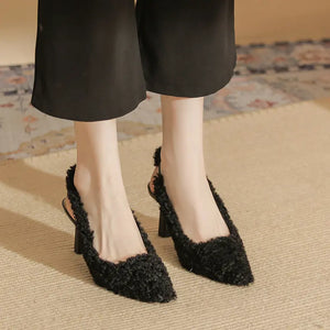 High Heels Hairy High Heels Baotou Back Hollow Fine Heeled High Heeled Single Shoes high heels