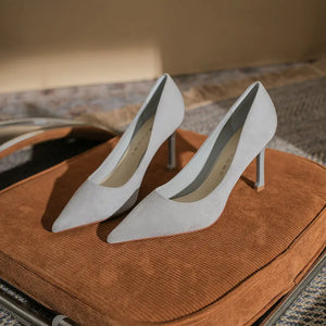 High heeled shoes Small heeled suede Fashion high heels Single shoes high heels