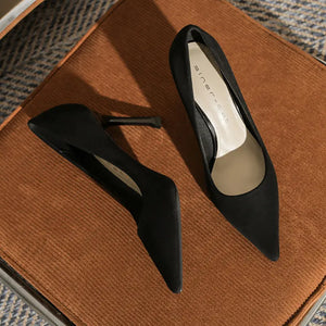 High heeled shoes Small heeled suede Fashion high heels Single shoes high heels