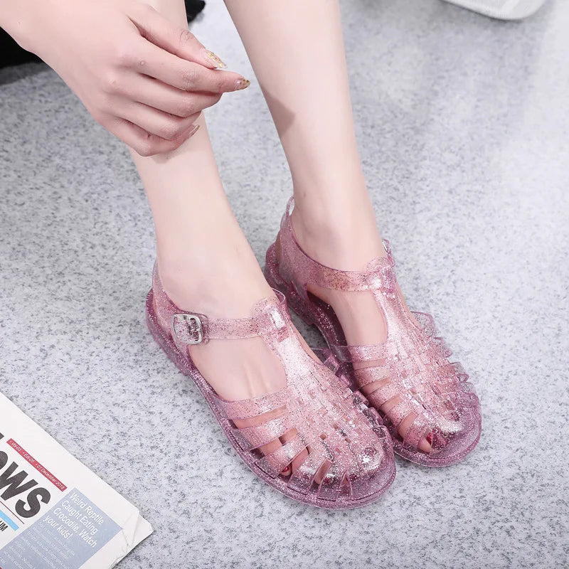 Plastic Sandals Women Summer Shoes Ladies Casual Flat Transparent Solid Color Hollow Jelly Sandal Beach Shoes Sandalias De Mujer