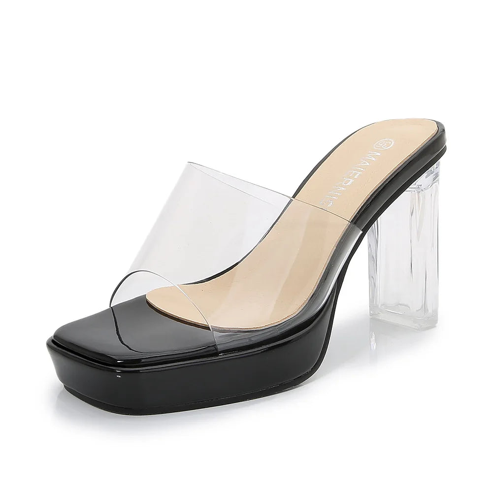 2023Transparent PVC Slippers Crystal Cup high-heeled Sexy Casual Shoes Plus Size Women Open Toe Transparent Slippers