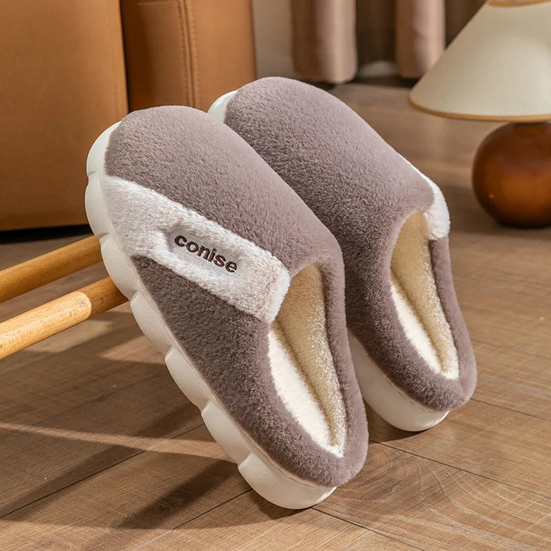 Cotton slippers for men autumn and winter indoor home decor anti slip thick bottom stepping on poop plush warm couple women