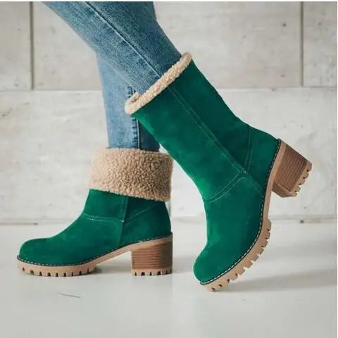 New Women Boots Winter Outdoor Keep Warm Fur Boots Waterproof Women's Snow Boots Thick Heel With Round Head Short Boot