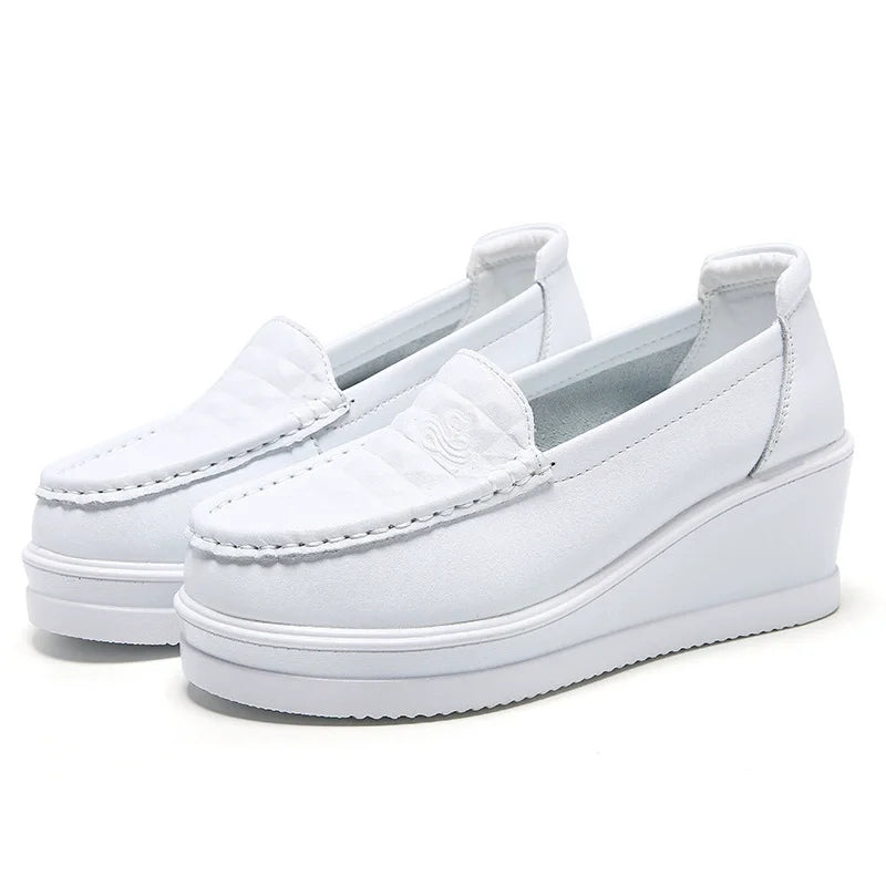 GKTINOO New Women's Genuine Leather Sneakers Platform Shoes Wedges White Lady Casual Shoes Swing mother Shoes Size 34-40