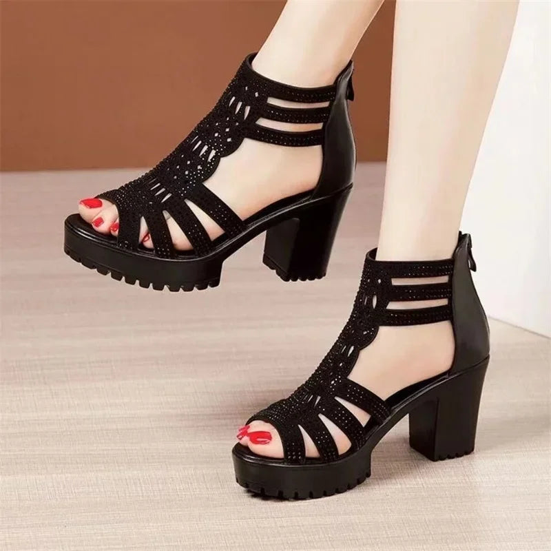 2024 New Women's Sandals Wedges Summer Hollow Out Roman Sandals Ladies Elegant Low Heel Sandals for Women Fashion Mujer Footwear