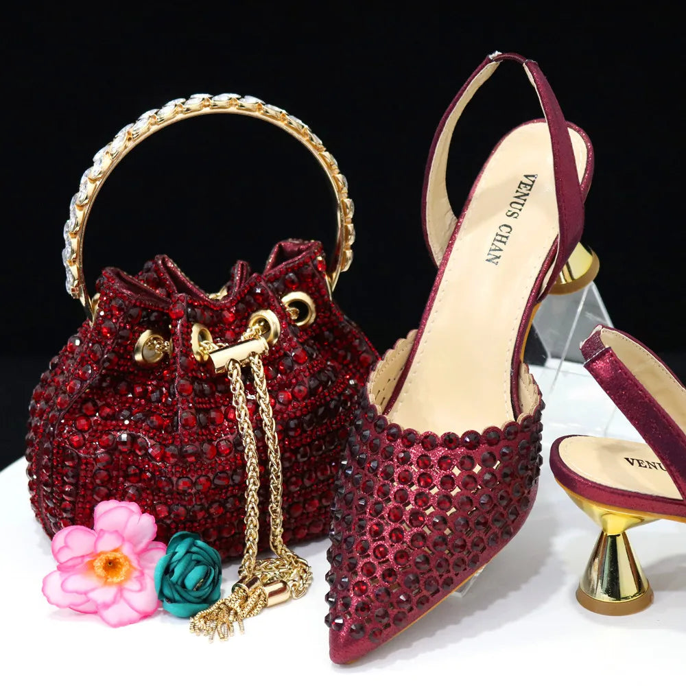 Fashion Summer 2023 Beads Decorated Muffin Bottom Sandals Wear Comfortable And Versatile Elegant Ladies Shoes And Bag Set