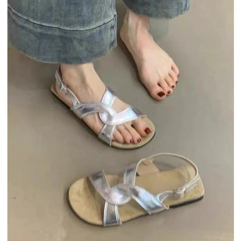 Women's fashion solid color features trend anti-slip wear-resistant soft soled flat sandals