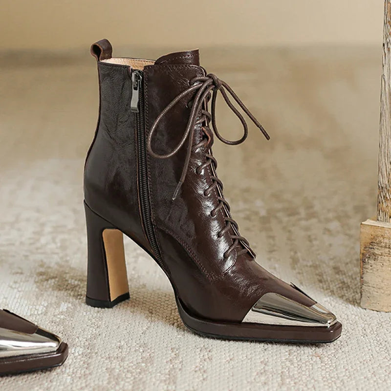 Pointed Toe Women Snow Ankle Boots High Heels Leather Sexy Pumps Woman Boots Trend Fashion Goth Zapatillas Mujer