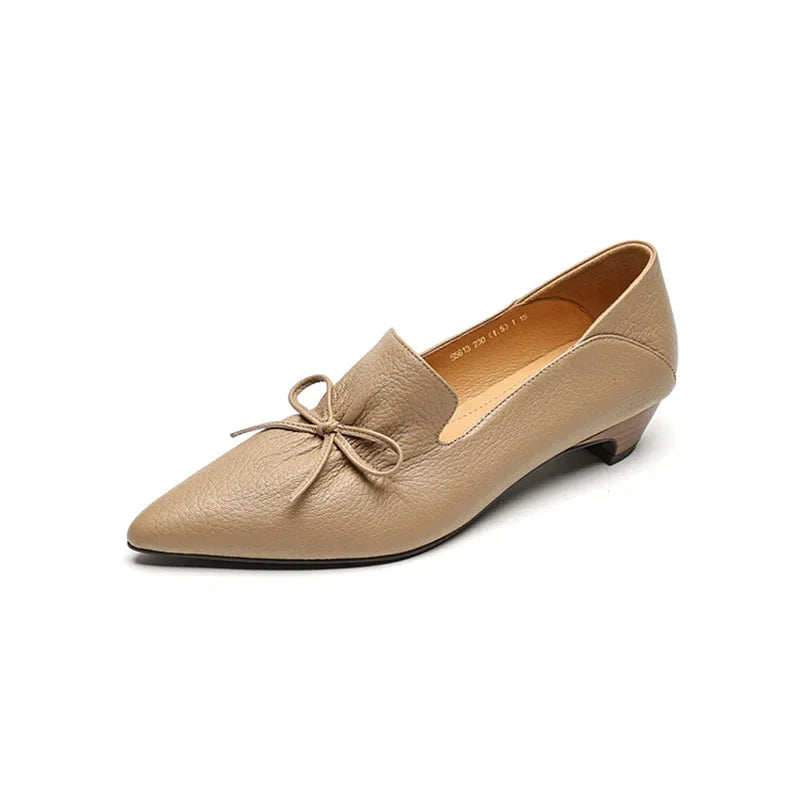 Chaussures noires élégantes pour femmes de bureau Phoentin, bout pointu, talons mi-hauts, nouvelles escarpins rétro en cuir véritable 2024