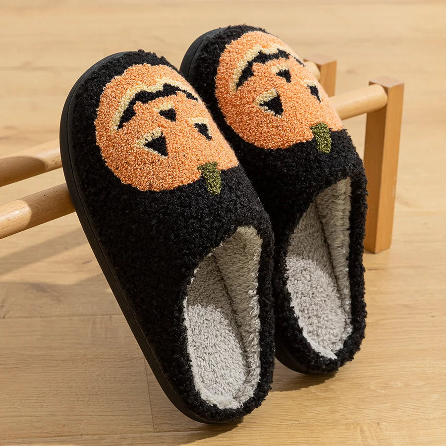 Cute Funny Halloween Women's Slippers Cartoon Pumpkin Indoor Warm Soft Sole Comfy Slipper Breathable Leisure Home Plush Shoes
