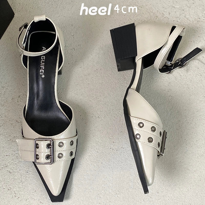 Female Pointed Toe Footwear Ankle Strap Ladies Medium Heels Shoes Shallow New 2025 Fashion Buckle Women 4cm Heels Pumps Shoes