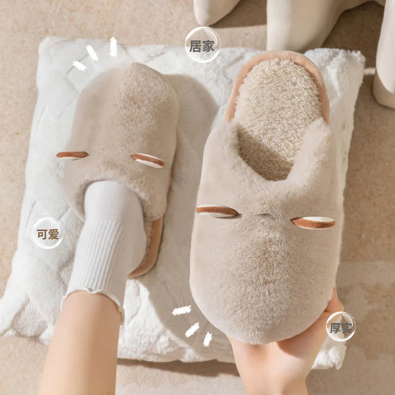 Cotton slippers for women autumn and winter indoor home anti slip and plush insulation men's cotton slippers for external wear