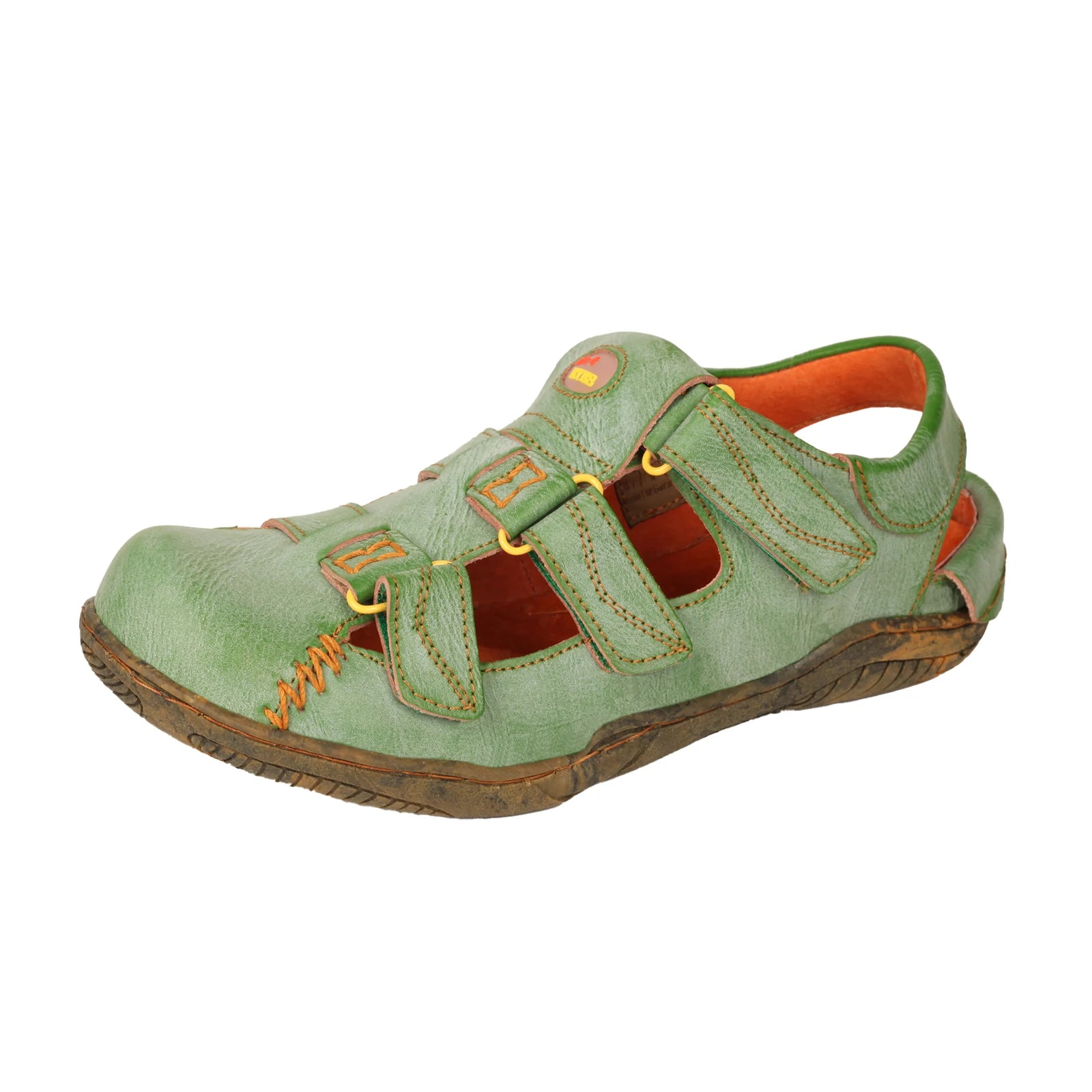 TMA EYES Women's Hook and Loop Closed-Toe Leather Sandal