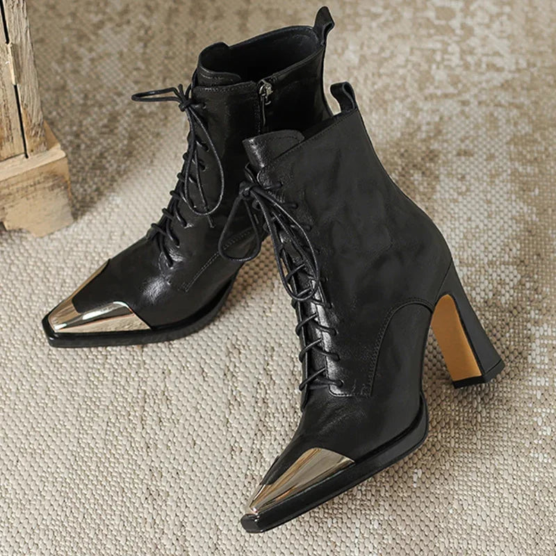 Pointed Toe Women Snow Ankle Boots High Heels Leather Sexy Pumps Woman Boots Trend Fashion Goth Zapatillas Mujer