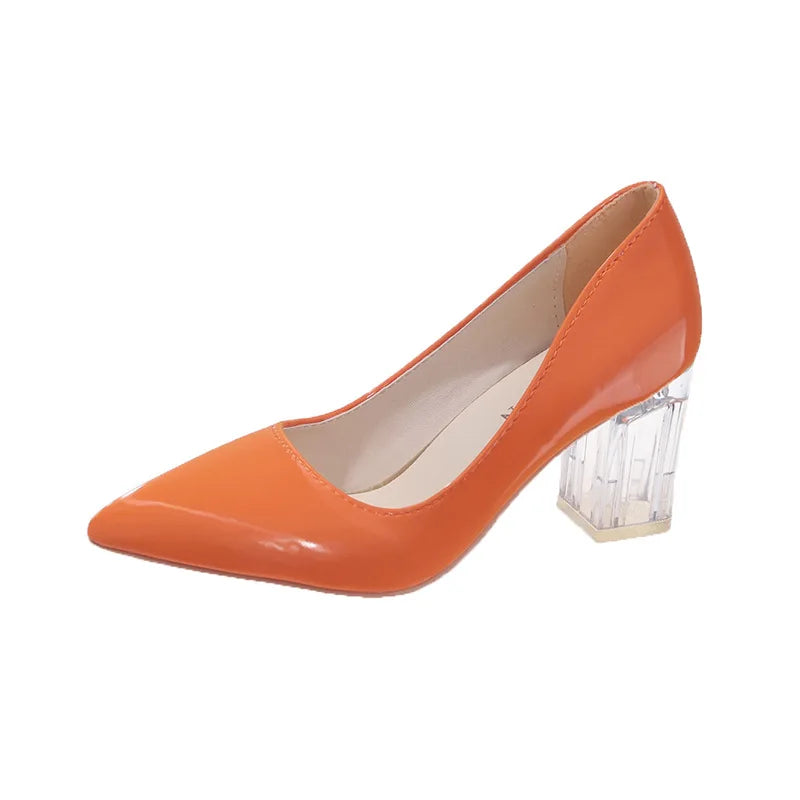 High Heels Women Lady Orange Leather Pumps Female Wedding Green Transparent Shoes women shoes