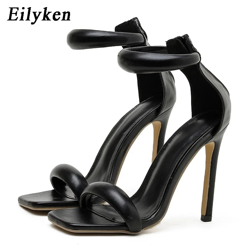 Eilyken Summer Silver Gold Peep Toe High Heel Sandals Sexy Buckle Strap Ankle-Wrap Ladies Club Women Stripper Shoes
