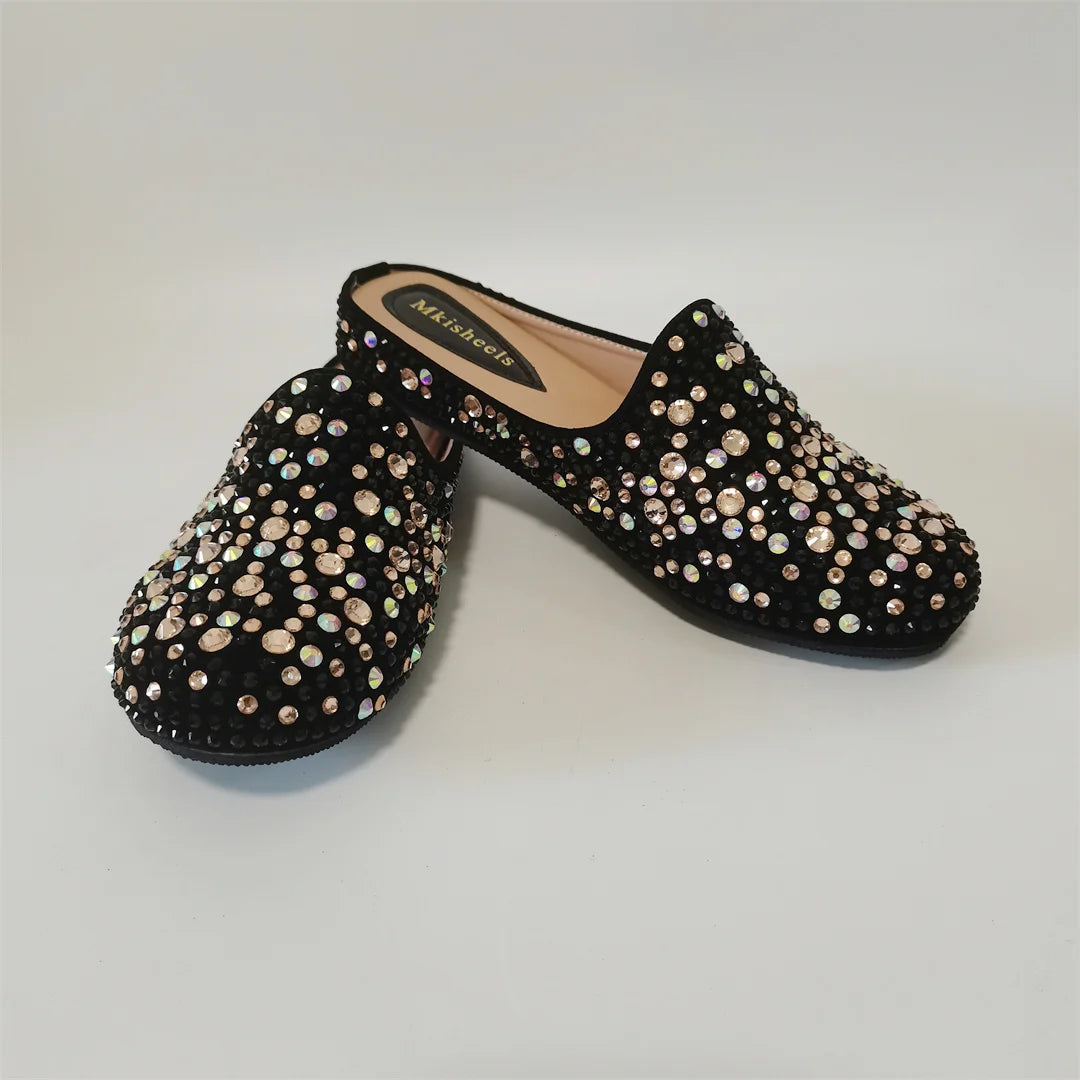 Hot Sale Multicolor Flat Heel Sequin Women's Slippers Casual Banquet Fashion Party Italian Mules Slipper Rhinestone Shoe F1013-2