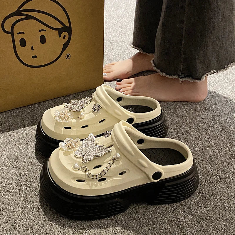 Fashion Beach Garden Shoes DIY Women's Hole Shoes 8cm Sandal Slippers Cartoon Accessories Hole Slippers Shoes for Students Girls