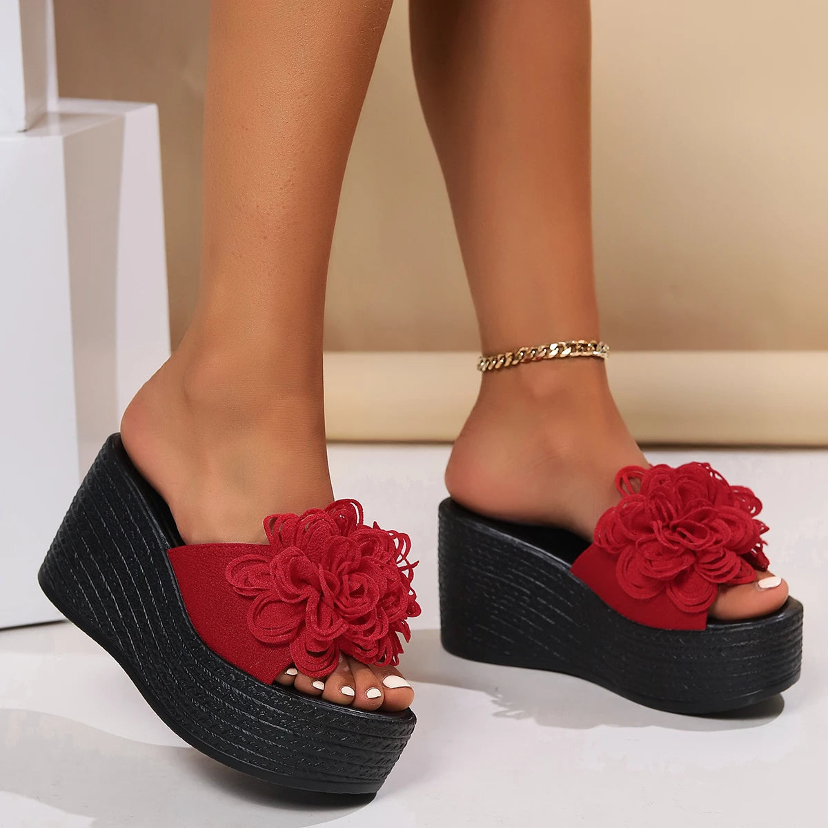 2024 Wedges Sandals Women Slippers Summer Beach Platform Shoes Flower Slippers Women High Heel Slippers Women
