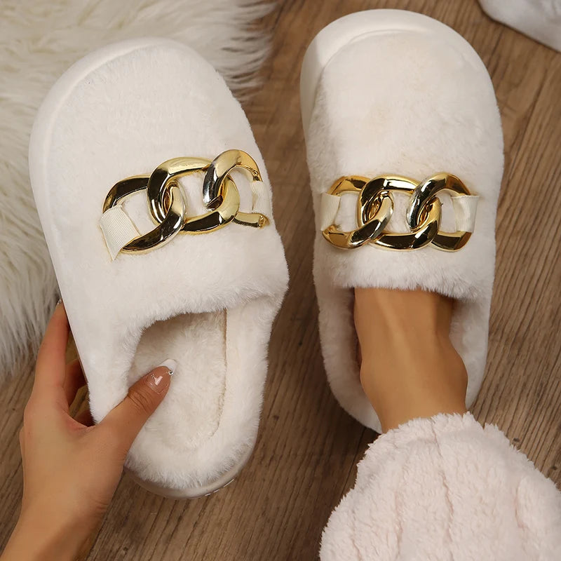 Girl Ladies Rhinestone Slippers Thick Platform House Fur Slides Women Cute Cat Slippers Push Home Shoes Memory Foam Flurry Slide