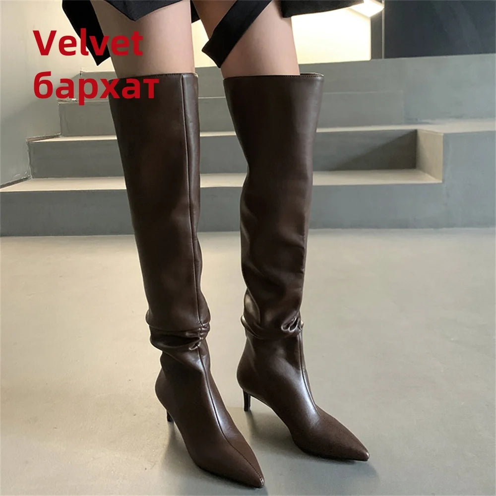 FEDONAS Tight High Boots Sexy Fashion Women Over-The-Knee Boots Autumn Winter Pointed Toe Genuine Leather High Heels Shoes Woman