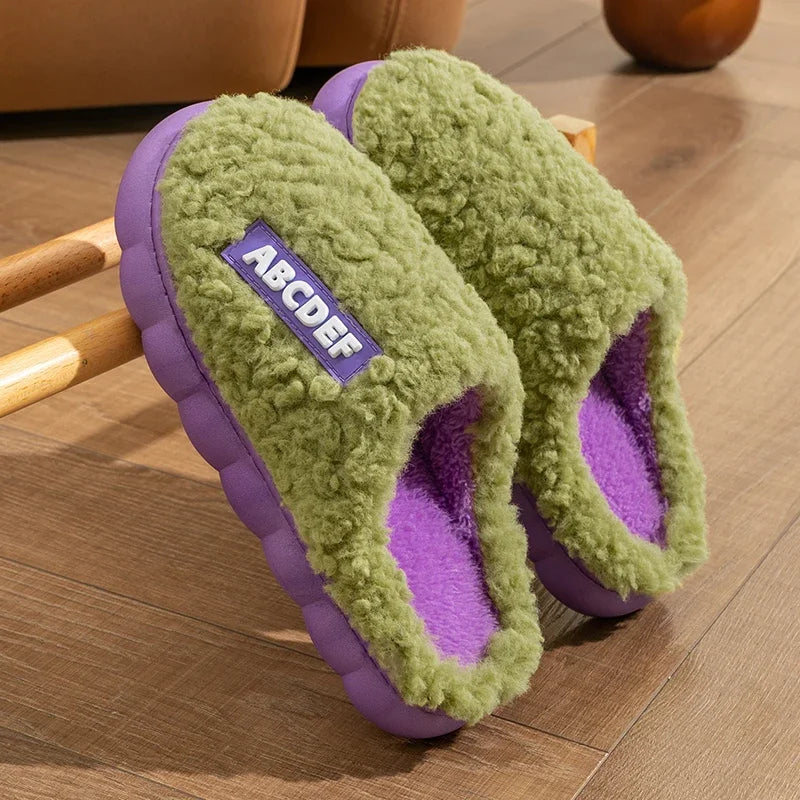 New Fashion Winter Couple Indoor Non-slip Mule Women Men Flip Flops Warm Fluffy Slippers Ladies' Home Slides Casual Cotton Shoes