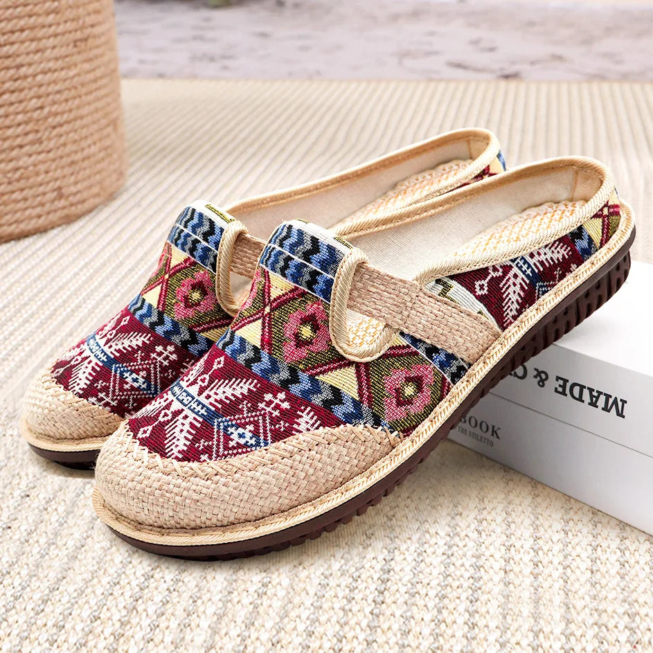 2024 Fashion Women's Shoes Bohemia Style Embroidered Linen Breathable Outdoor Casual Slippers Shoes for Women Zapatos De Mujer