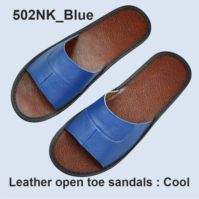 Genuine Cow Leather Slippers Homes in indoor slipper summer men women elderly non-slip cool sandals casual single Slides shoes