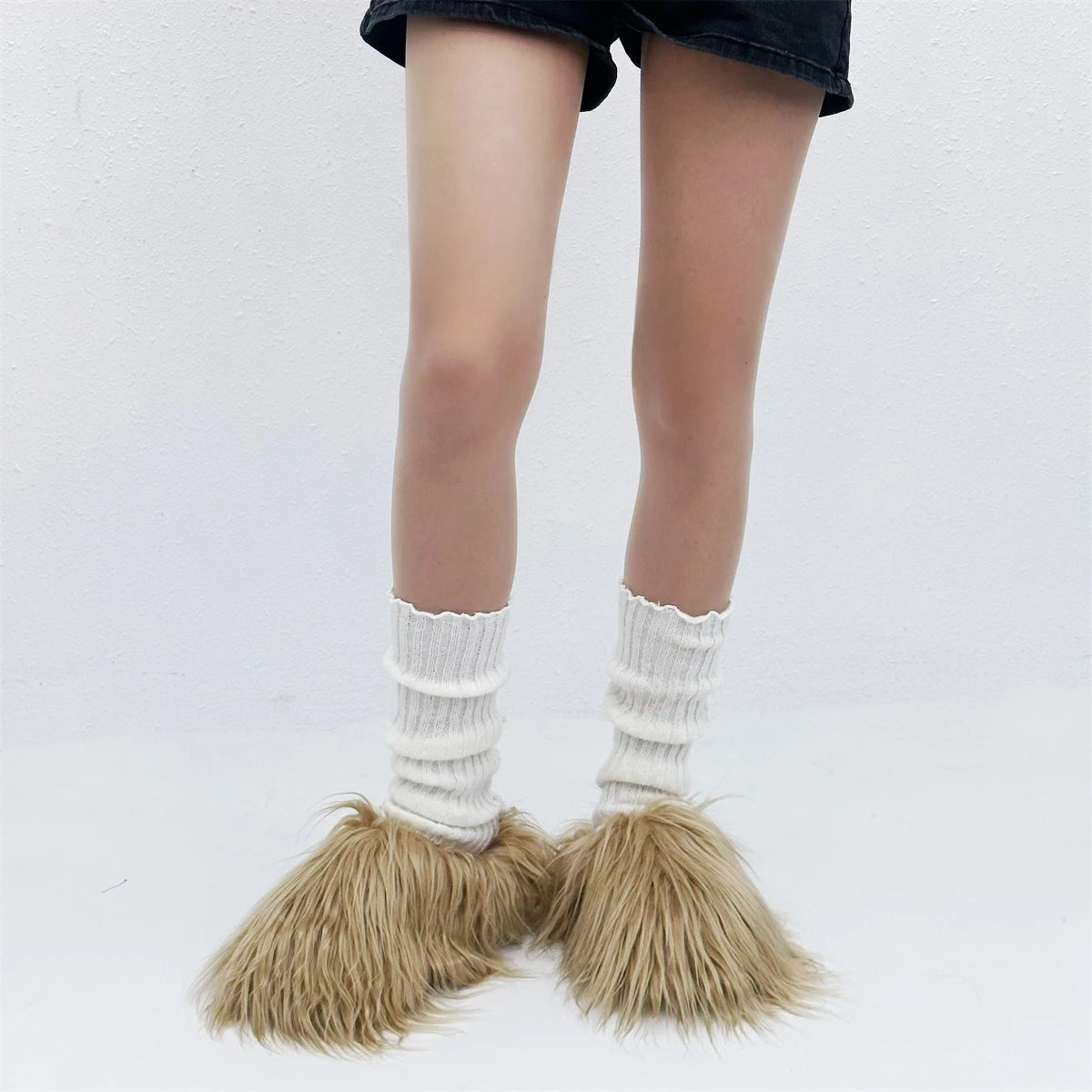 Luxury Fur Slippers Women's Round Toe Fur Slippers Women's Shoes Women's Thick Sole Half Slippers