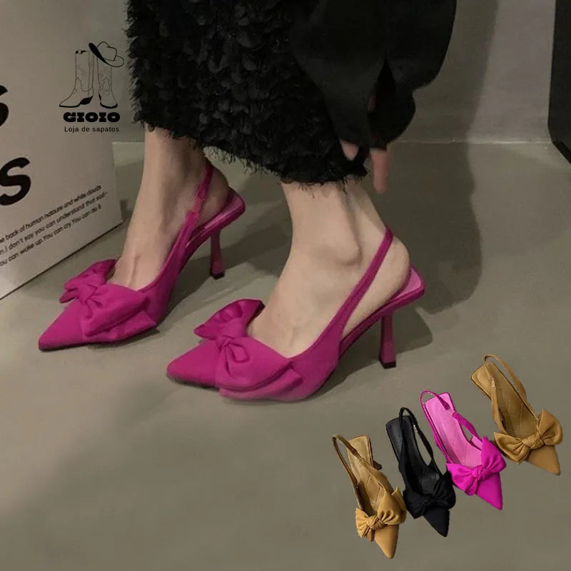 Sexy Butterfly Women's Shoes Bowknot Pumps Bow Pointed Toe High Heel Elegant Sandals Shallow Mouth Stiletto 2023 Ankle Stape